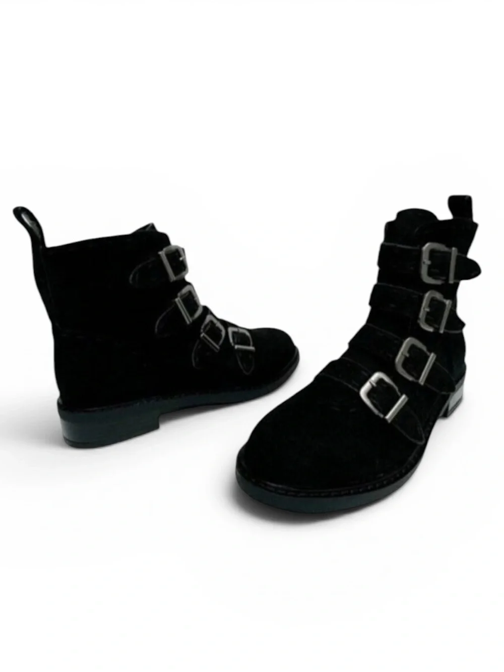 Aerosoles NWOB Arezzo Faux Suede Bootie 7M Black‎ Buckles Lug Low Block  Heel